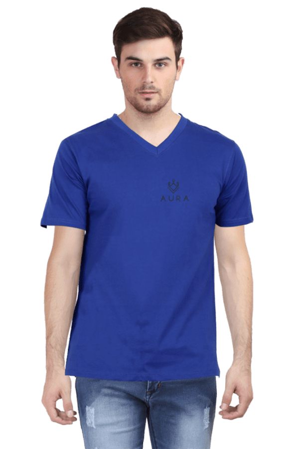 Unisex V-Neck T-Shirt with Embroidered Aura Logo – Premium, Stylish & Timeless - Image 2