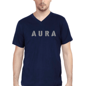 V-Neck T-Shirt with "Aura" Center Print – Premium & Stylish