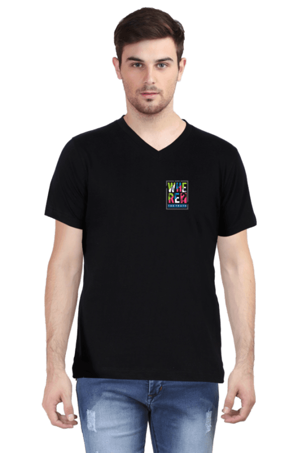 V-Neck T-Shirt – "Where’s the Truth?" Vibrant Design | Premium Cotton