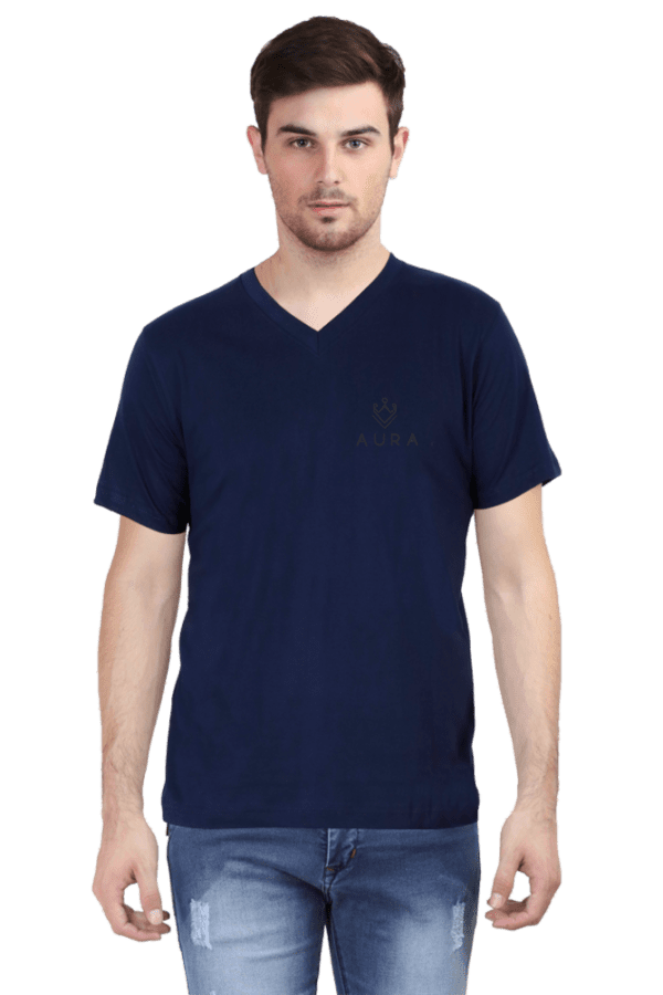 Unisex V-Neck T-Shirt with Embroidered Aura Logo – Premium, Stylish & Timeless - Image 4