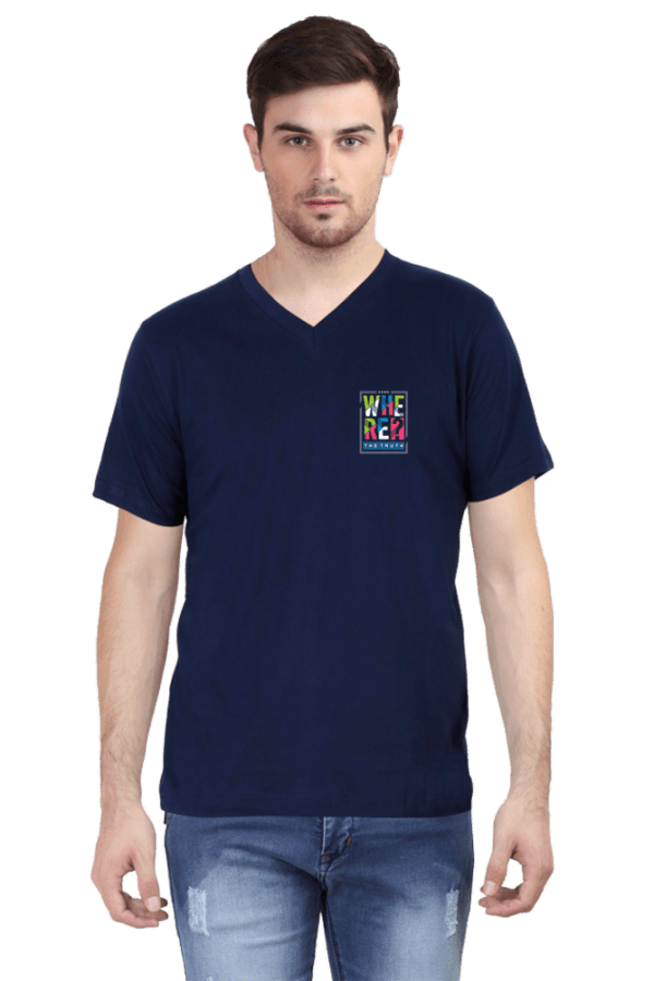 V-Neck T-Shirt – "Where’s the Truth?" Vibrant Design | Premium Cotton - Image 4