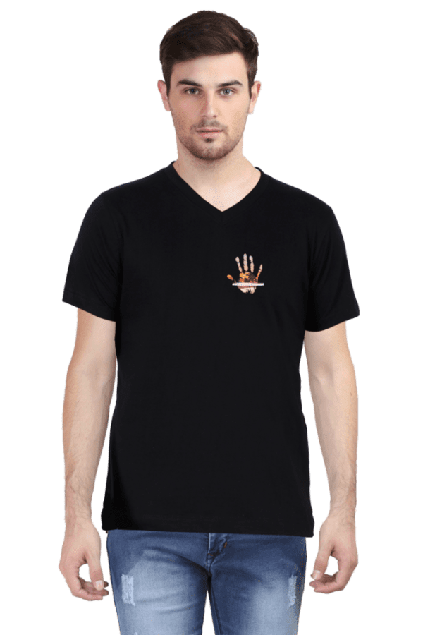 Hand Print Design – V-Neck T-Shirt | Premium Cotton | Stylish & Comfortable - Image 4
