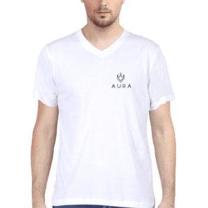 Unisex V-Neck T-Shirt with Embroidered Aura Logo – Premium, Stylish & Timeless