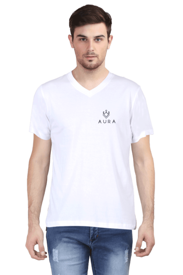 Unisex V-Neck T-Shirt with Embroidered Aura Logo – Premium, Stylish & Timeless