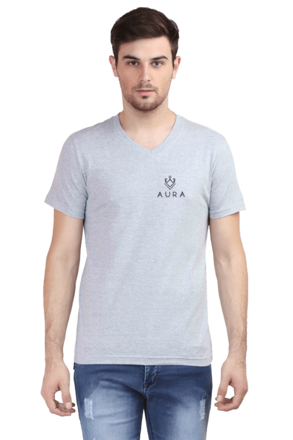 Unisex V-Neck T-Shirt with Embroidered Aura Logo – Premium, Stylish & Timeless - Image 3